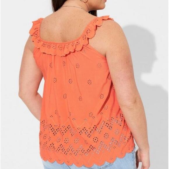 Torrid Nasturtium Eyelet Ruffle Tie Front Tank Top - Picture 3 of 9
